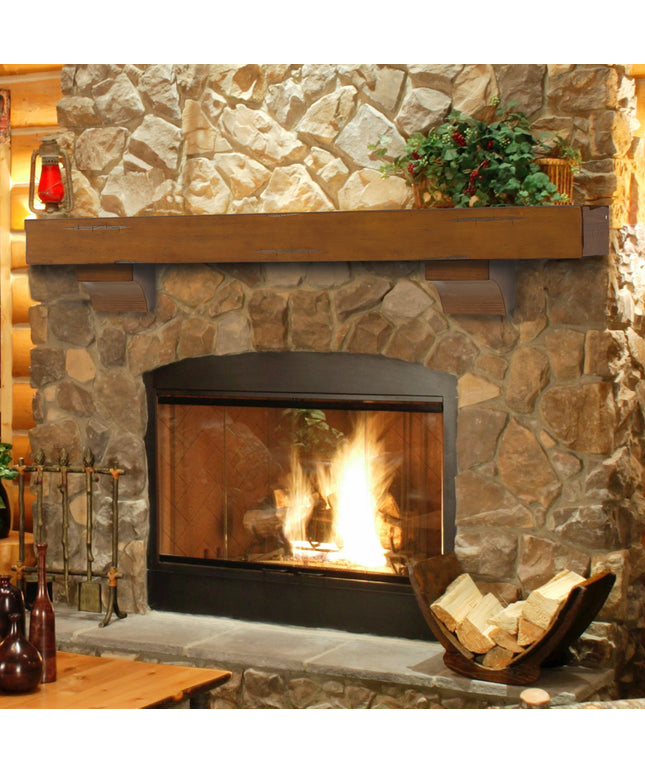 Pearl Mantels 60" Shenandoah Wood Fireplace Mantel Shelf with Corbels 412-60-50 - Medium Rustic Distressed