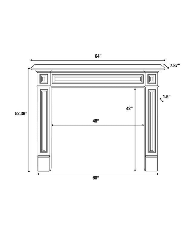 Pearl Mantels 64"W x 52"H x 8"D Mike MDF Fireplace Mantel Surround 525-48 - White