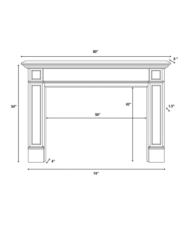 Pearl Mantels 80"W x 54"H x 8"D Marshall MDF Fireplace Mantel Surround 540-56 - White