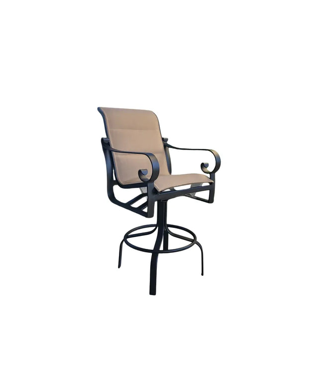 Woodard Belden Padded Sling Swivel Bar Stool 62H568 - Textured Black / Canvas Heather Beige