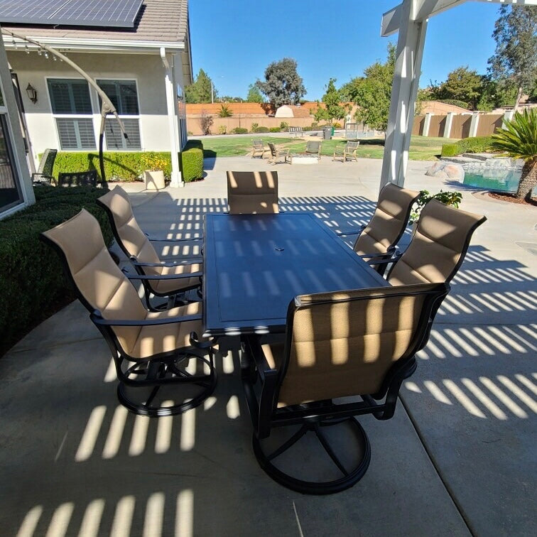 Woodard 42" x 84" Solid Cast with Beaded Edge Rectangle Top with Carson Base Dining Table 5P7200-09284 - Textured Black
