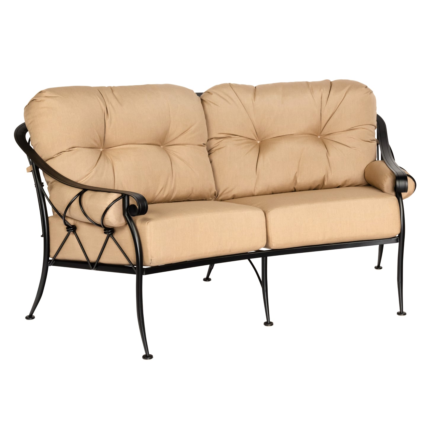 Woodard Derby Cushion Crescent Love Seat 4T0063 - Textured Black / Michelangelo Toast