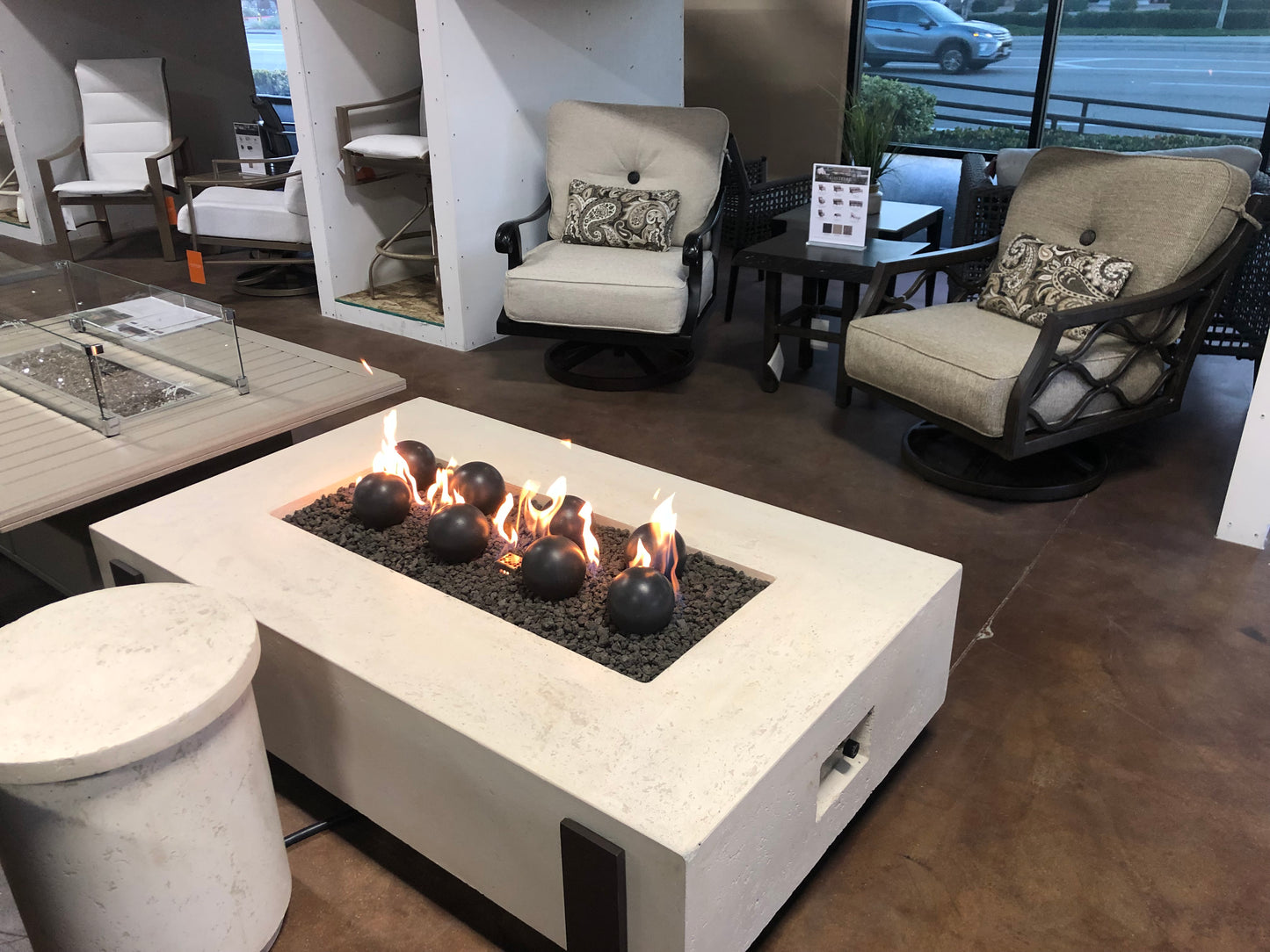 60" x 36" American Fyre Designs Iron Saddle Firepit Travertine 580-TR-11-M7