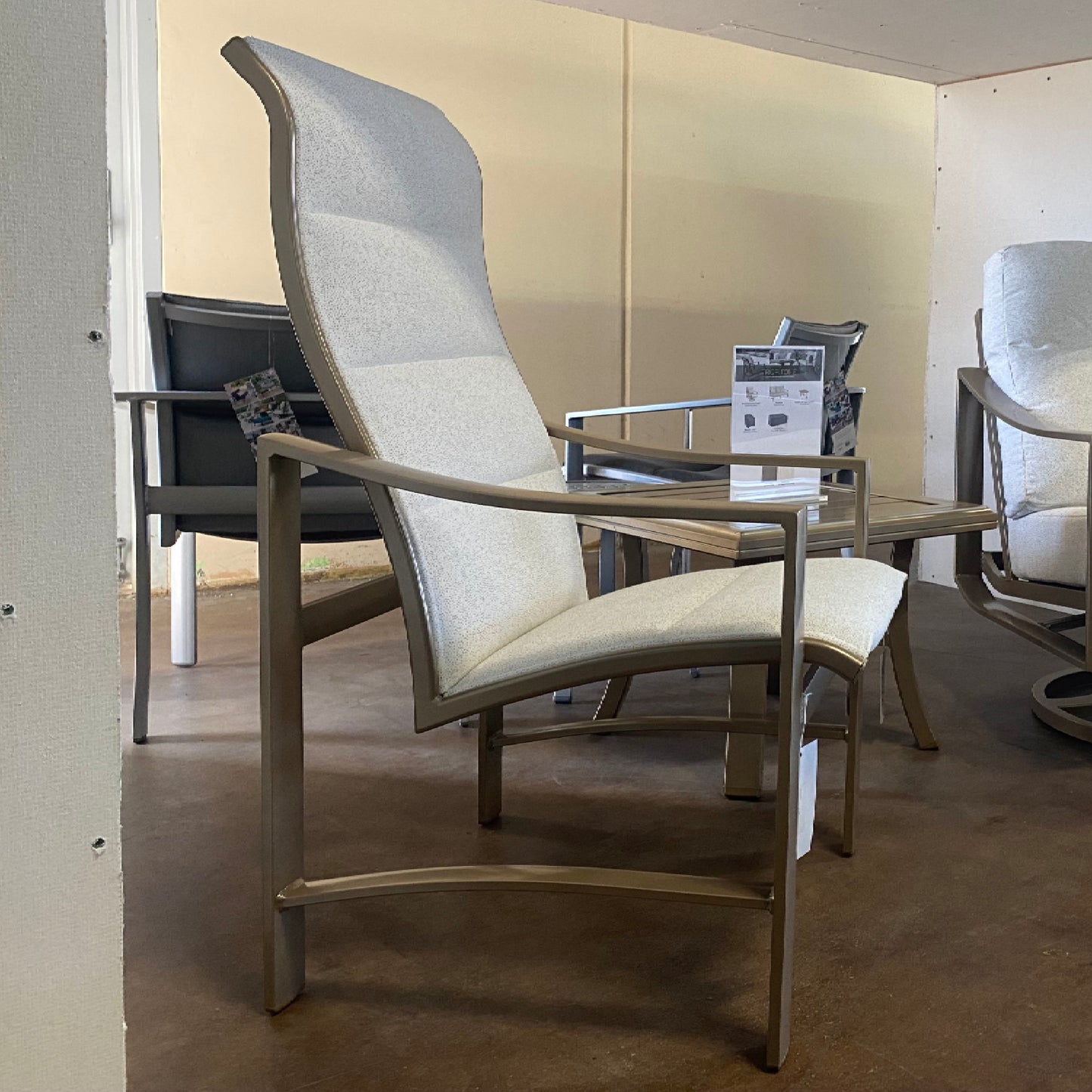 Tropitone Kenzo Padded Sling High Back Dining Chair 381501PS - Almond / Parchment