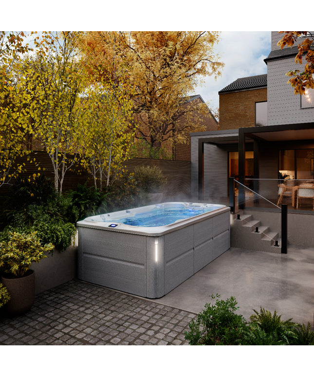 Jacuzzi® J-14™ PowerActive™ Swim Spa Package - Platinum Brushed Gray