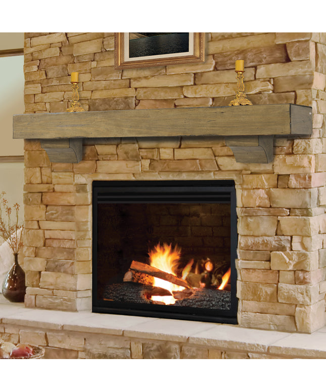 Pearl Mantels 48" Shenandoah Wood Fireplace Mantel Shelf with Corbels 412-48-10 - Dune Distressed