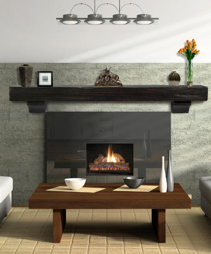 Pearl Mantels 72" Shenandoah Wood Fireplace Mantel Shelf with Corbels 412-72-20 - Espresso Distressed