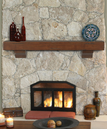 Pearl Mantels 72" Shenandoah Wood Fireplace Mantel Shelf with Corbels 412-72-70 - Cherry Distressed
