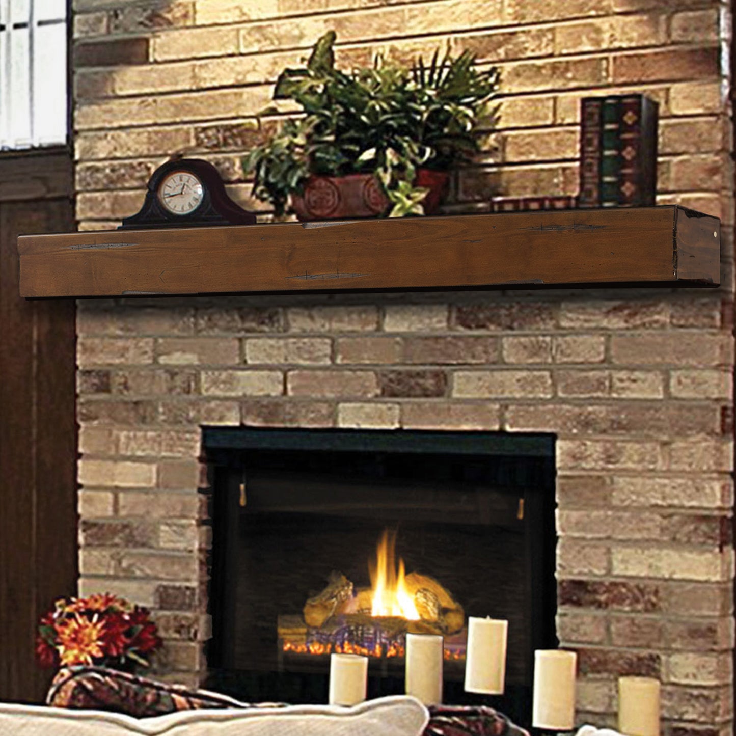 Pearl Mantels 60" Shenandoah Fireplace Mantel with Corbels 412-60-70 - Cherry Distressed Finish
