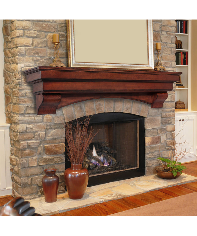 Pearl Mantels 72" Auburn Wood Fireplace Mantel Shelf with Corbels 495-72-70 - Cherry Distressed