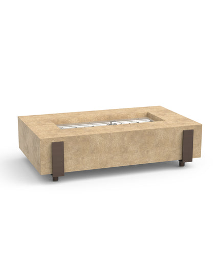 American Fyre Designs 72"W x 36"D x 17"H Iron Saddle Firepit 588-TR-11-87 - Travertine