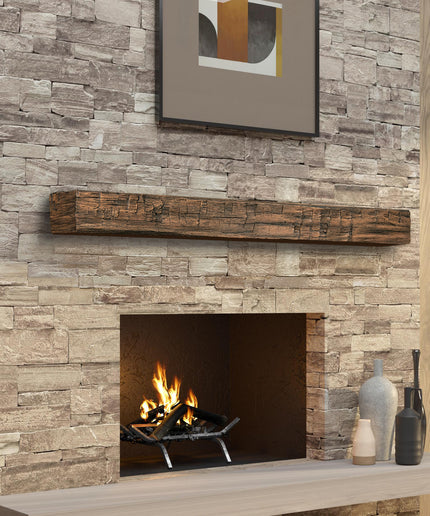 Pearl Mantels 72" Tavern Timbered Beam Non-Combustible Fireplace Mantel Shelf NCT-72FS - Fieldstone