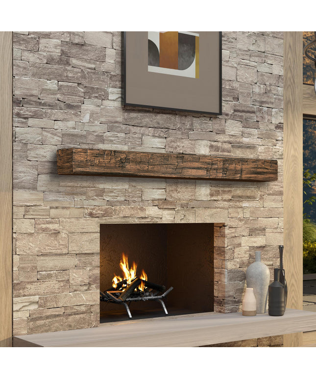 Pearl Mantels 72" Tavern Timbered Beam Non-Combustible Fireplace Mantel Shelf NCT-72FS - Fieldstone