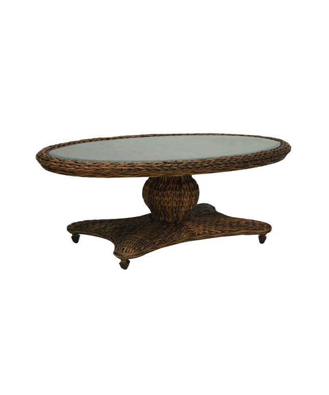 Patio Renaissance Antigua 52"W x 30"D x 22"H Oval Coffee Table with Glass Top 973834B + 973834TW - Cloves / Oak