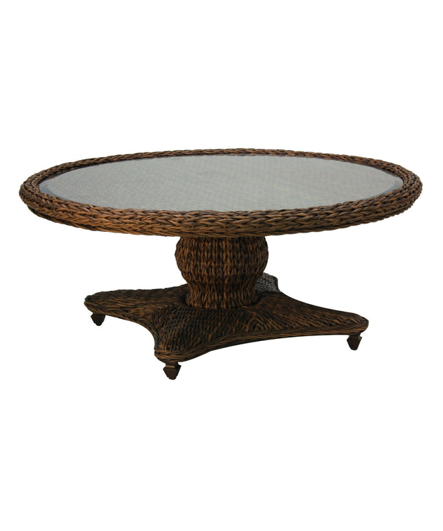 Patio Renaissance Antigua 44"Diameter x 18"H Round Coffee Table with Glass Top 973842B + 973842TW - Cloves / Oak