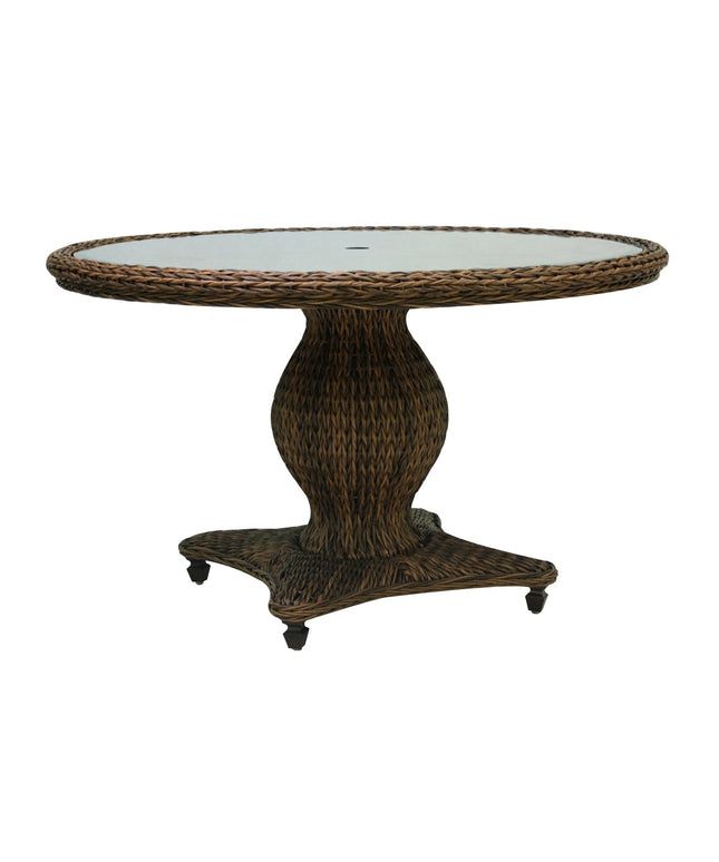 Patio Renaissance Antigua 50"Diameter x 30"H Round Dining Table with Glass Top 973848B + 973848TW - Cloves / Oak