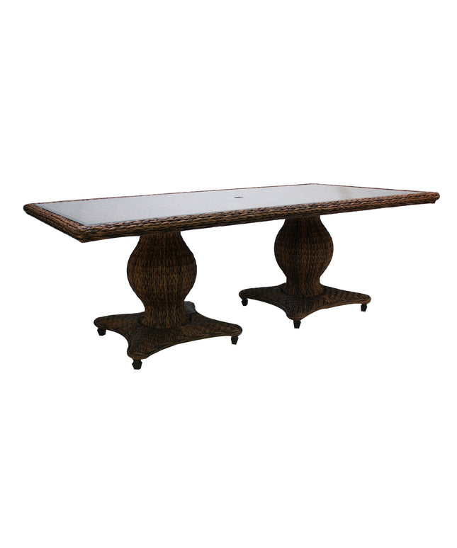 Patio Renaissance Antigua 44"W x 84"D x 30"H Rectangle Dining Table with Glass Top 973884B + 973884TW - Cloves / Oak