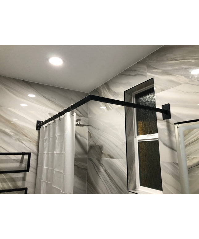 Modern L-Shaped 60”W x 30”D  Shower Curtain Rod for Bath Tub - Matte Black