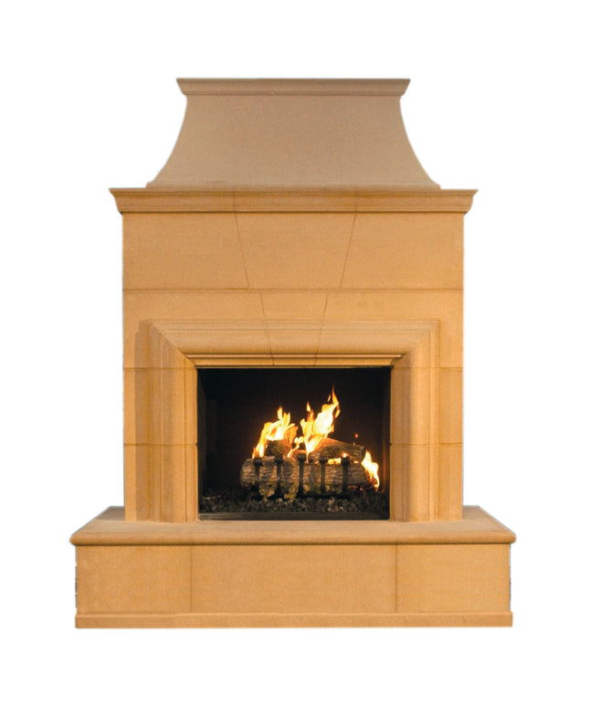 American Fyre Designs Cordova Vented Outdoor Fireplace with 16” Rectangle Bullnose, No Recess, Key Valve on the Right, Gas source Underneath 022-20-N-CBRUC - Cafe Blanco