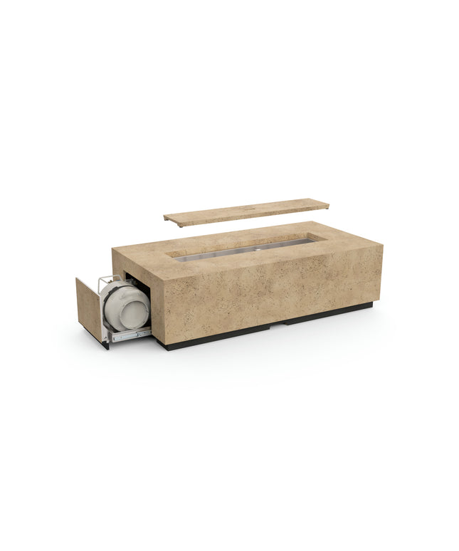 American Fyre Designs 72"W x 36"D x 20"H Legend Long LP Select Fire Table 587-TR-11-M8PC - Travertine