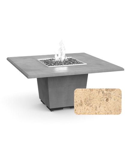 American Fyre Designs 60"W x 60"D x 29"H Square Cosmopolitan Dining Fire Table 642-TR-11-M6 - Travertine