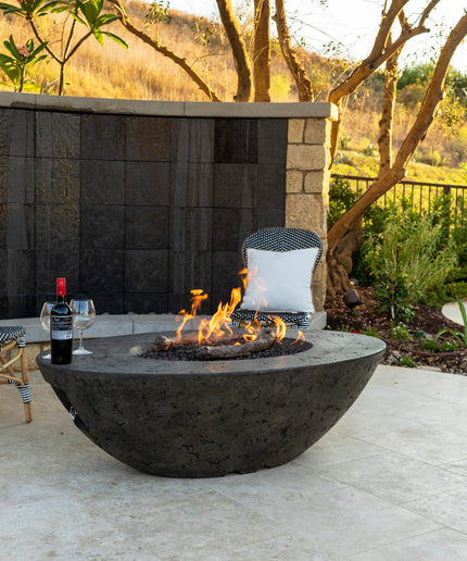 American Fyre Designs 60"W x 36"D x 18"H Calais Oval Fire Table 759-DB-11-M4 - Dark Bassalt