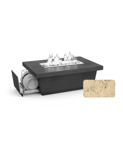 American Fyre Designs 52"W x 36"D x 18-1/2"H Rectangle Contempo LP Select Fire Table 785-TR-11-M4PC - Travertine