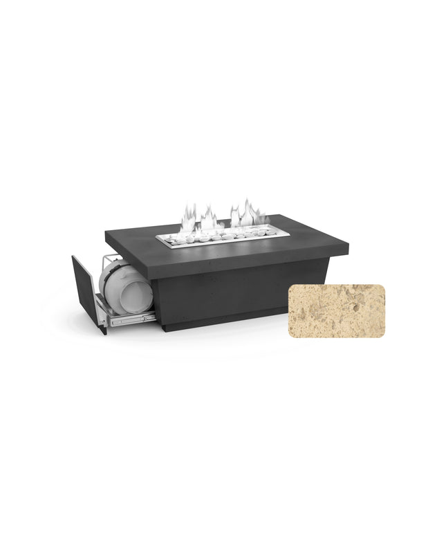 American Fyre Designs 52"W x 36"D x 18-1/2"H Rectangle Contempo LP Select Fire Table 785-TR-11-M4PC - Travertine