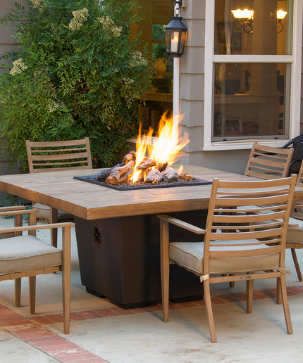 American Fyre Designs 60"W x 60"D x 29"H Square Reclaimed Wood Cosmopolitan Dining Fire Table 642-BA-FO-M6 - French Oak