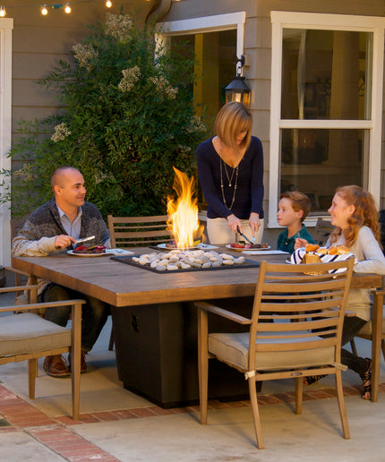 American Fyre Designs 60"W x 60"D x 29"H Square Reclaimed Wood Cosmopolitan Dining Fire Table 642-BA-FO-M6 - French Oak