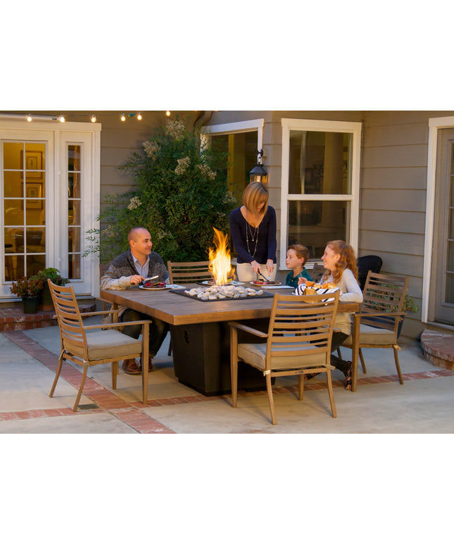 American Fyre Designs 60"W x 60"D x 29"H Square Reclaimed Wood Cosmopolitan Dining Fire Table 642-BA-FO-M6 - French Oak