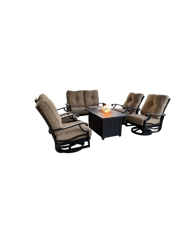 Mallin Anthem 6-Piece Love Seat Lounge Set with Fire Table - Autumn Rust / Rochelle Spice