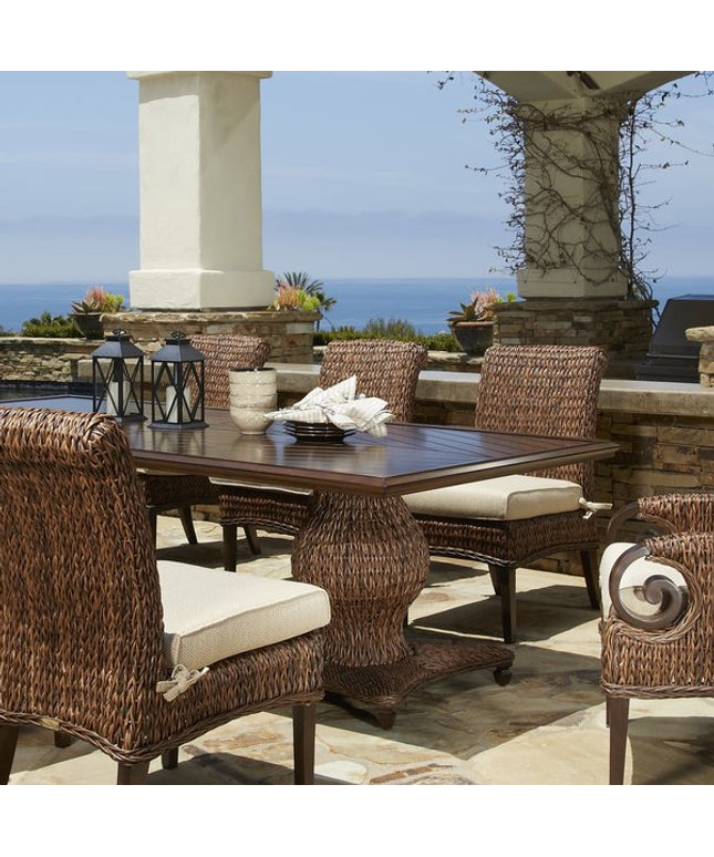Patio Renaissance Antigua 44"W x 84"D x 30"H Rectangle Dining Table with Aluminum Faux Wood Top 973884B + 973884TA - Cloves / Oak