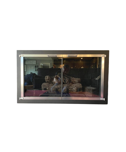 Brentwood Transitional Fireplace Doors - Textured Black / Brushed Chrome