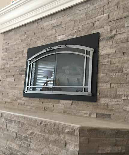 Wilshire Transitional Fireplace Doors - Textured Black / Brushed Chrome