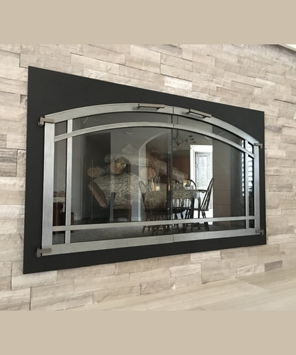 Wilshire Transitional Fireplace Doors - Textured Black / Brushed Chrome
