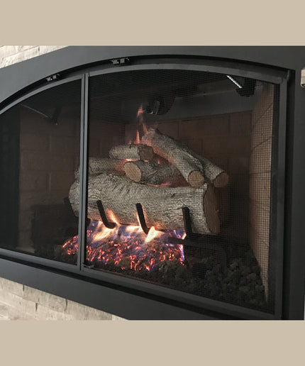 Wilshire Transitional Fireplace Doors - Textured Black / Brushed Chrome
