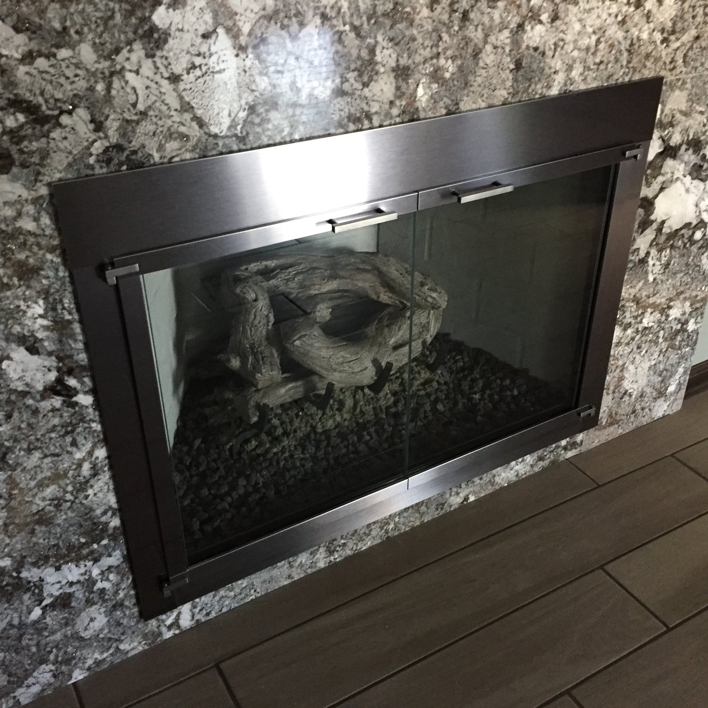 Larchmont Transitional Fireplace Doors - Brushed Chrome