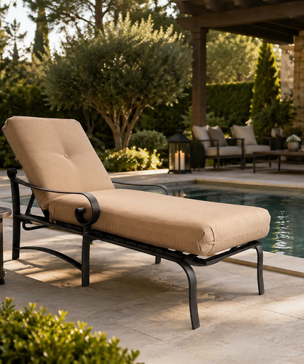 Woodard Belden Cushion Adjustable Chaise Lounge 690470M - Textured Black / Canvas Heather Beige