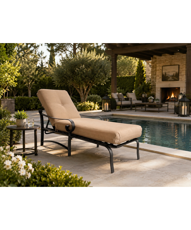 Woodard Belden Cushion Adjustable Chaise Lounge 690470M - Textured Black / Canvas Heather Beige