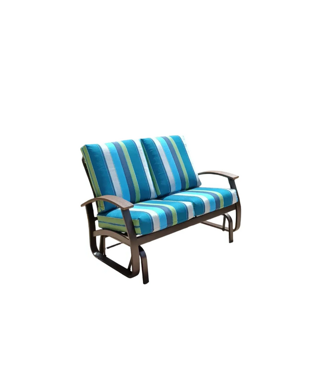 Telescope Belle Isle Cushion Love Seat Glider w/ RU0 Chestnut Rustic Polymer Arms BU4K676 - Kona / Chestnut / Calypso