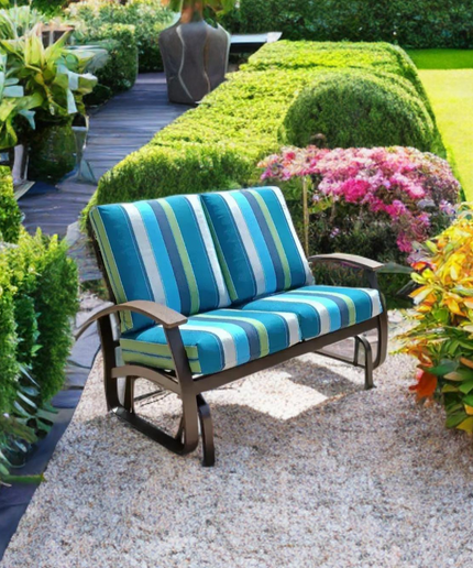 Telescope Belle Isle Cushion Love Seat Glider w/ RU0 Chestnut Rustic Polymer Arms BU4K676 - Kona / Chestnut / Calypso