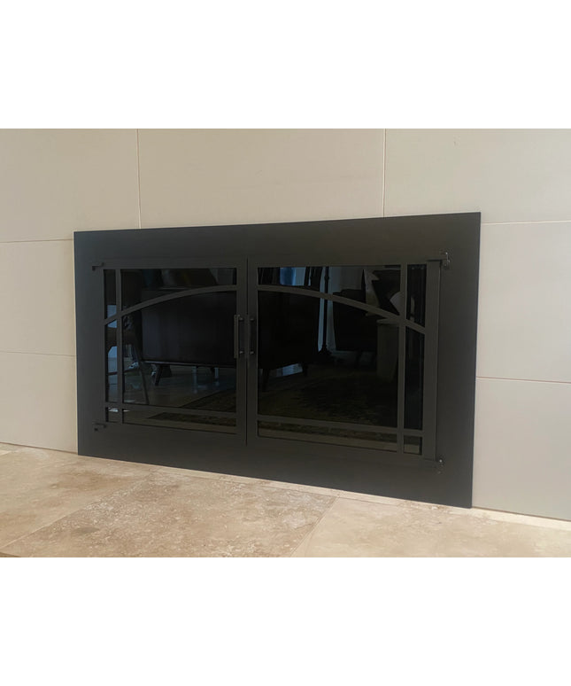 Biltmore Fireplace Doors with Center Bar - Matte Black