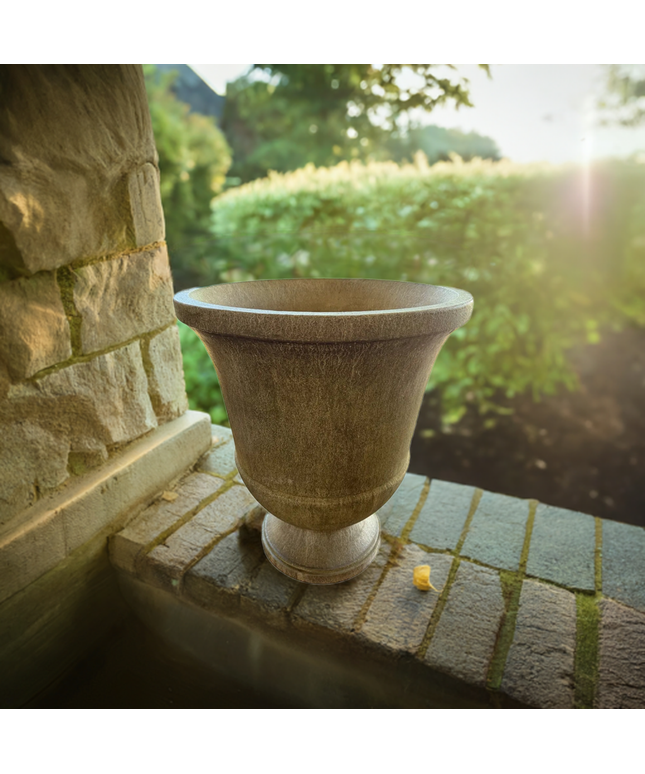 Campania Pascal 23" W x 28" H Round Large Cast Stone Urn Planter P-664-AL - Aged Limestone
