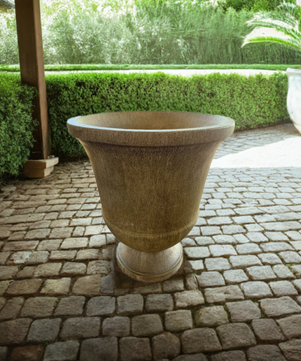 Campania Pascal 23" W x 28" H Round Large Cast Stone Urn Planter P-664-AL - Aged Limestone