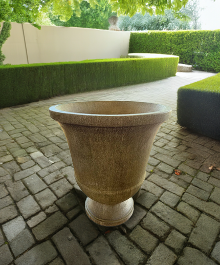 Campania Pascal 23" W x 28" H Round Large Cast Stone Urn Planter P-664-AL - Aged Limestone