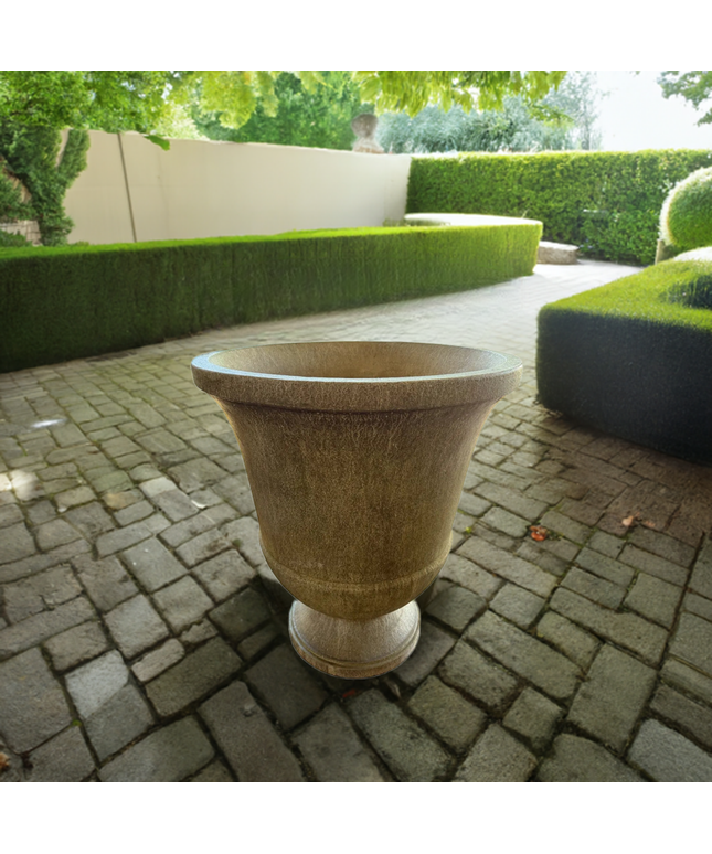 Campania Pascal 23" W x 28" H Round Large Cast Stone Urn Planter P-664-AL - Aged Limestone