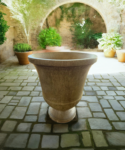 Campania Pascal 23" W x 28" H Round Large Cast Stone Urn Planter P-664-AL - Aged Limestone