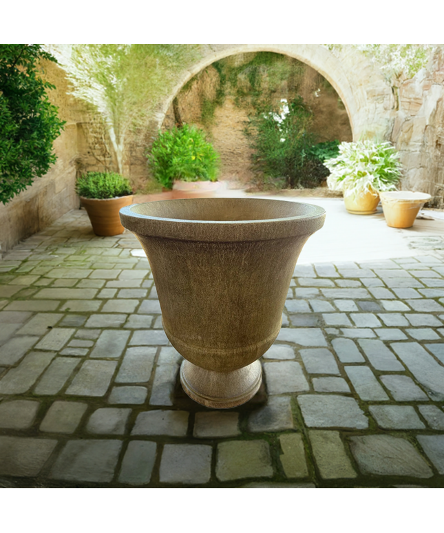 Campania Pascal 23" W x 28" H Round Large Cast Stone Urn Planter P-664-AL - Aged Limestone