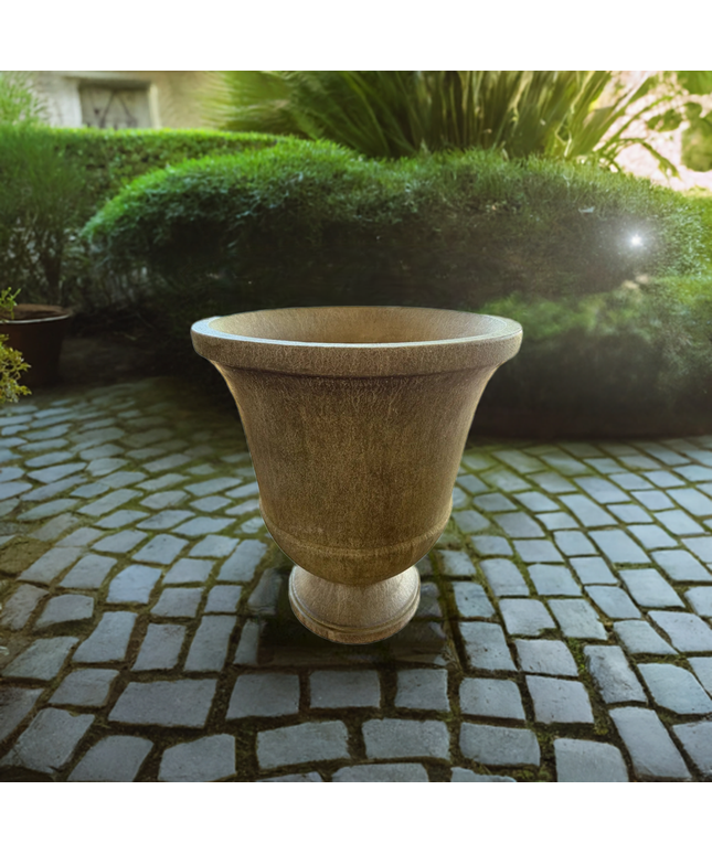 Campania Pascal 23" W x 28" H Round Large Cast Stone Urn Planter P-664-AL - Aged Limestone